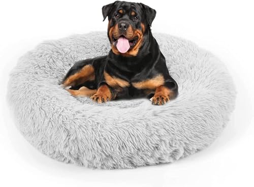 Hundebett, beruhigendes Katzenbett, Kunstfellkissen, Donut-Kuschelbett, rund, Plüschbett für große, mittelgroße und kleine Hunde und Katzen von DogBaby