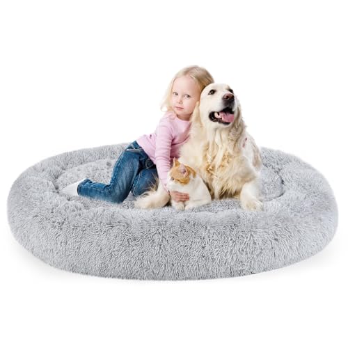 Hundebett, beruhigendes Katzenbett, Kunstfellkissen, Donut-Kuschelbett, rundes Plüschbett für große und mittelgroße von DogBaby