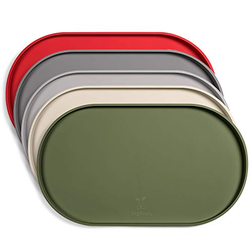 DogBuddy Hundefuttermatte, klein (19x11), groß (24x14), rutschfeste Haustiernapf-Matte, Silikon-Hundematte, wasserdichte Hundefuttermatten für Böden (groß, khaki-grün) von DogBuddy