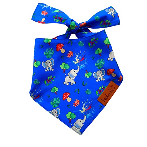 DogCatz Premium Hundehalstuch, verstellbar, weiches Bandana, Katzenwelpen, Jungenmädchen, XS-Small, Medium, Large, XL-XXLarge Haustiere, Dschungel-Elefant (Elefant - Blau, Medium) von DogCatz