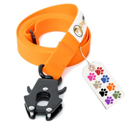 DogNerd Taktische Hundeleine für mittelgroße Hunde und große Hunderassen (1,8 m) | PVC-beschichtetes Nylon, robuste Leine mit Schnellverschluss-Frosch-Clip | integrierter G-Clip (Blaze Orange, 1,8 m) von DogNerd