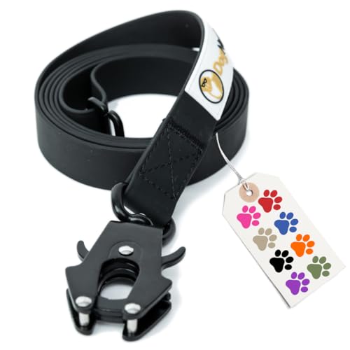 DogNerd Taktische Hundeleine für mittelgroße Hunde und große Hunderassen (1.8 m),PVC-beschichtetes Nylon, integrierter G-Clip-Griff der Hundetrainingsleine (schwarz, 1.8 m) von DogNerd