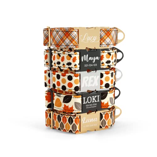 DogNotFox Hundehalsband mit personalisierter mit Name Telefonnummer lasergravierte Schnellverschluss Schnalle Autumn Colors Peach Muster Mittel von DogNotFox