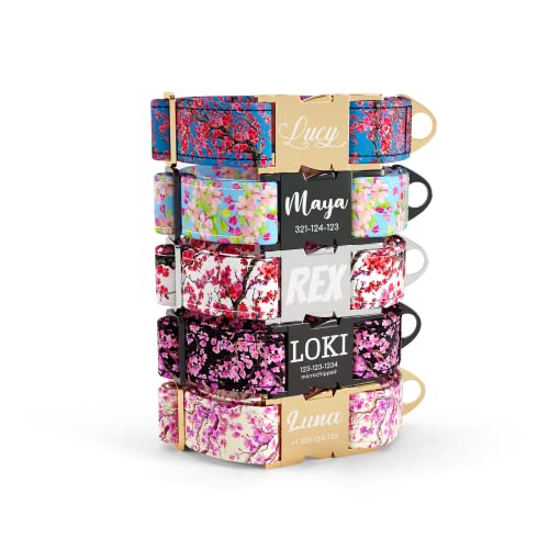 DogNotFox Hundehalsband mit personalisierter mit Name Telefonnummer lasergravierte Schnellverschluss Schnalle Cherry Blossoms Sakura Salmon Muster XL von DogNotFox