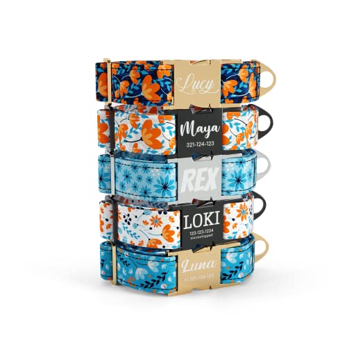 DogNotFox Hundehalsband mit personalisierter mit Name Telefonnummer lasergravierte Schnellverschluss Schnalle Summer Flowers Bizzard Muster Klein von DogNotFox