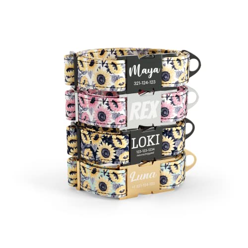 DogNotFox Hundehalsband mit personalisierter mit Name Telefonnummer lasergravierte Schnellverschluss Schnalle Sunflowers Jasmine Muster Klein von DogNotFox