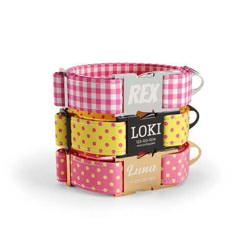 DogNotFox Hundehalsband mit personalisierter mit Name Telefonnummer lasergravierte Schnellverschluss Schnalle Trio Polka Dots Pale Muster Mittel von DogNotFox