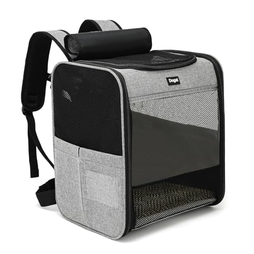 Dogat Haustier Rucksäcke für Katzen Hunde, Katzenrucksack, Groß Katzen Rucksack, Atmungsaktive, Front Opening-Mesh Fenstertaschen, Faltbar, Tragbare Ourdoor Raum Tragetasche, Grau von Dogat