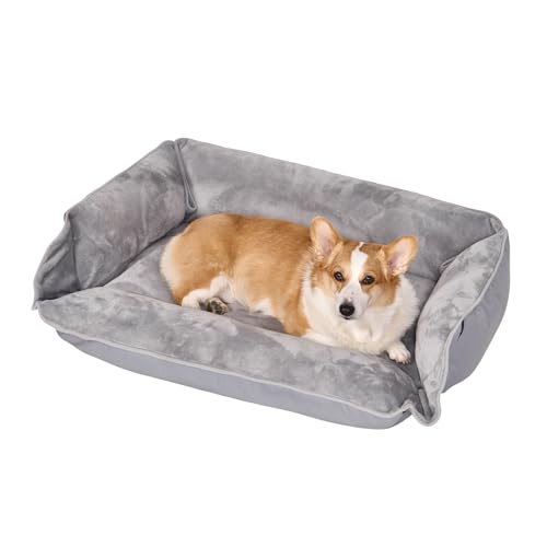 Dogat Hundebett waschbar, Hundesofa, 63x52cm | 4 Größen (S-XL), Flanell-Oberfläche, rutschfest, Hundekissen mit Reißverschluss für kleine, mittlere & große Hunde, Grau von Dogat