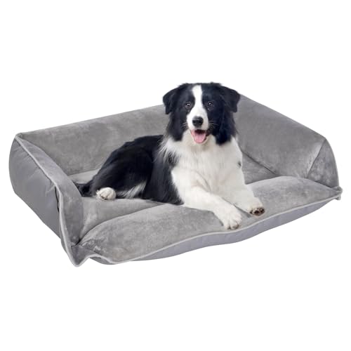 Dogat Hundebett waschbar, Hundesofa, 89x64cm | 4 Größen (S-XL), Flanell-Oberfläche, rutschfest, Hundekissen mit Reißverschluss für kleine, mittlere & große Hunde, Grau von Dogat