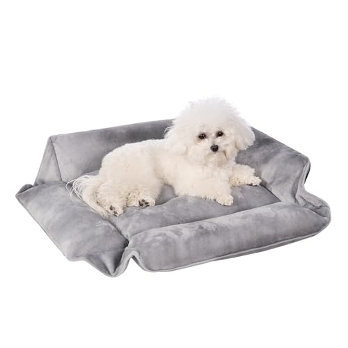 Dogat Hundebett waschbar, Hundesofa, 51x48cm | 4 Größen (S-XL), Flanell-Oberfläche, rutschfest, Hundekissen mit Reißverschluss für kleine, mittlere & große Hunde, Grau von Dogat