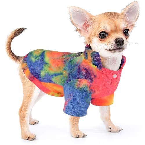 Batik-Fleece-Hundepullover, weiche Welpen-Winterjacke mit D-Ring-Leine und reflektierenden Streifen, Haustierkleidung, kaltes Wetter, Mantel für kleine Hunde, Teetasse, Chihuahua, Yorkie (mehrfarbig, von Dogcheer