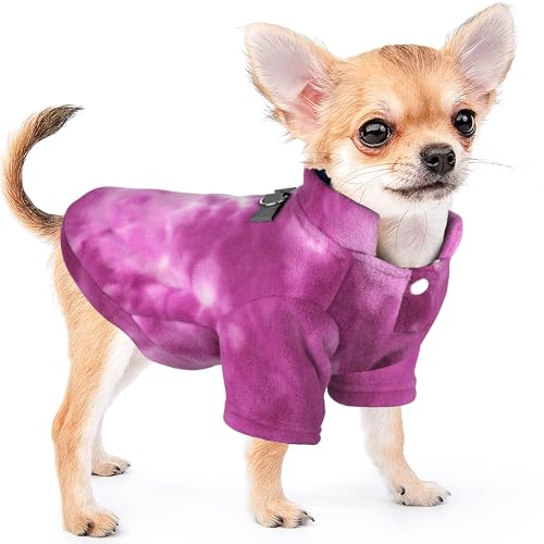 Batik-Hunde-Sweatshirt, Fleece-Hundepullover, weiche Welpen-Winterjacke mit D-Ring-Leine und reflektierenden Streifen, Haustierkleidung, Kaltwettermantel für kleine Hunde, Teetasse, Chihuahua, Yorkie von Dogcheer