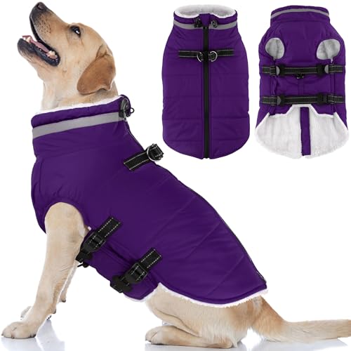 Dogcheer Hundejacke, warmer Hundemantel mit eingebautem Geschirr, reflektierend, für kaltes Wetter, Winter, verstellbare Hunde-Schneejacke, Kleidung für kleine, mittelgroße und große Hunde von Dogcheer