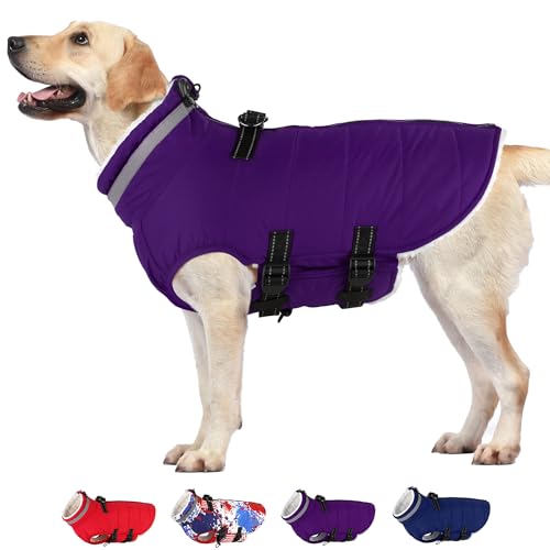 Dogcheer Hundejacke, warmer Hundemantel mit eingebautem Geschirr, reflektierend, für kaltes Wetter, Winter, verstellbare Hunde-Schneejacke, Kleidung für kleine, mittelgroße und große Hunde von Dogcheer