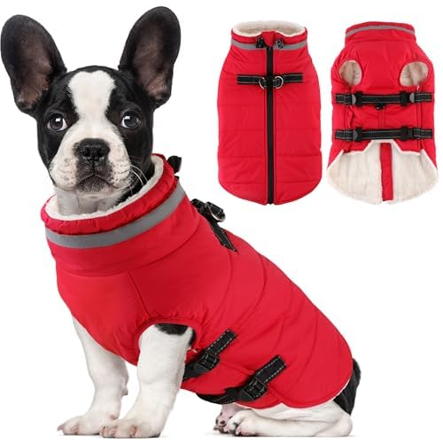 Dogcheer Hundemantel mit integriertem Geschirr, warme Hundejacke, Wintermäntel, reflektierender Rollkragen, Fleece-Weste, Weihnachtsschneejacke, Schneeanzug für kleine, mittelgroße und große Hunde von Dogcheer