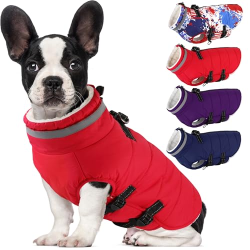 Dogcheer Hundemantel mit integriertem Geschirr, warme Hundejacke, Wintermäntel, reflektierender Rollkragen, Fleece-Weste, Weihnachtsschneejacke, Schneeanzug für kleine, mittelgroße und große Hunde von Dogcheer