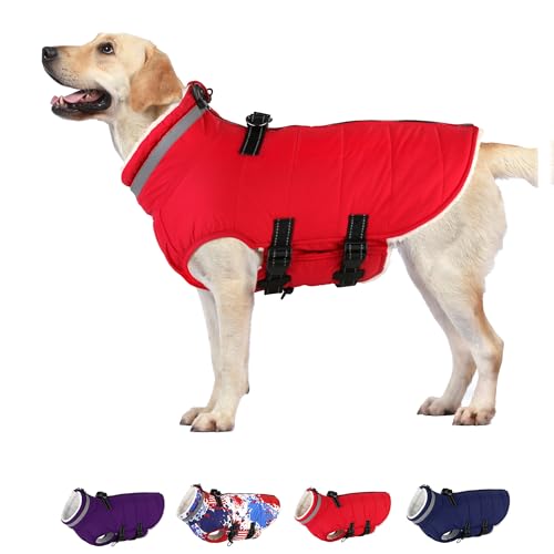 Dogcheer Hundemantel mit integriertem Geschirr, warme Hundejacke, Wintermäntel, reflektierender Rollkragen, Fleece-Weste, Weihnachtsschneejacke, Schneeanzug für kleine, mittelgroße und große Hunde von Dogcheer