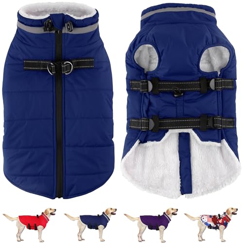 Dogcheer Hundemantel: wasserdichte Winterjacke mit Geschirr, reflektierend & verstellbar - Blau 2XL von Dogcheer