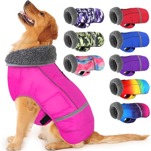 Dogcheer Warmer Hundemantel, Fleece-Kragen, Winter-Hundekleidung, reflektierende Haustierjacke für kaltes Wetter, wasserdicht, winddicht, für Welpen, Weste für kleine, mittelgroße und große Hunde von Dogcheer