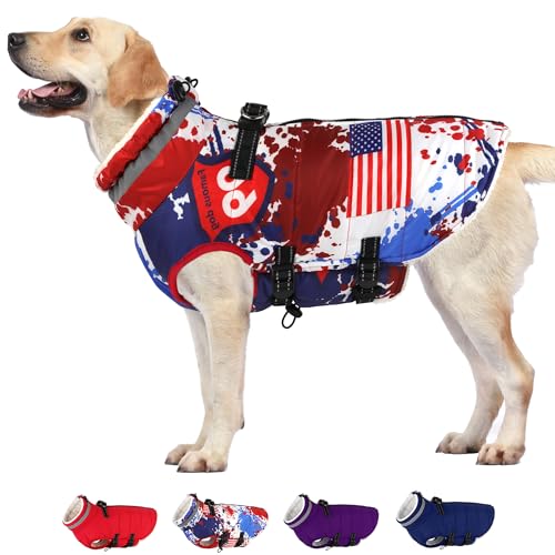 Dogcheer Winter-Hundemantel, winddicht, mit integriertem Geschirr, Fleece-Hundemantel, kaltes Wetter, wasserdichter Hunde-Schneeanzug, Hundejacke für kleine, mittelgroße und große Hunde von Dogcheer