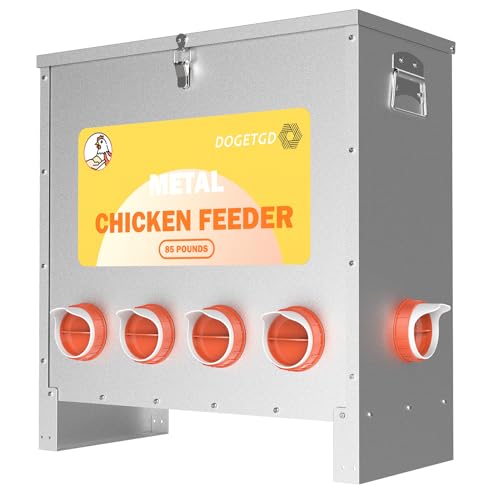 Automatischer Hühner-Futterspender ohne Abfall, Metall, große Kapazität, 38,6 kg, für Hühner, Gänse, Enten, Truthahn, Wachteln (6 Port) von Dogetgd
