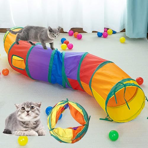 DoggKKin Katzenspielzeug Selbstbeschäftigung Katzentunnel,Vogelspielzeug für Katzen 123 * 25cm Intelligenzspielzeug für Katzen,Interaktives Katzenspielzeug Faltbar, Interaktives Haustier-Spielzeug von DoggKKin