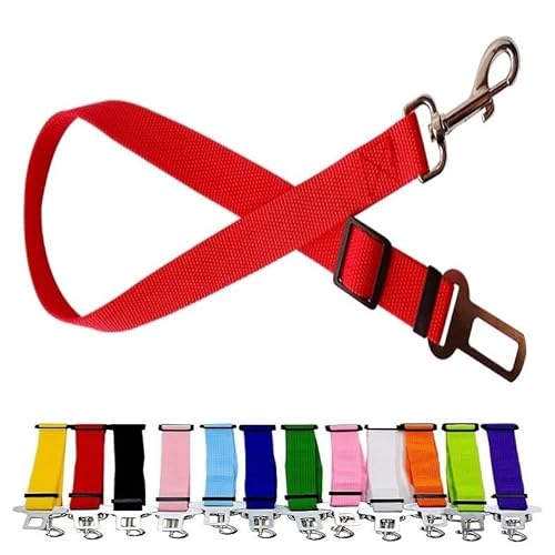 Doggie Style Store Auto-Sicherheitsgurt-Leine für Hunde, Haustiere, Welpen, Hundekette, Universal-Passform, Sicherheitsgurt, verstellbarer Nylongurt, Metallclip, Rot von Doggie Style Store