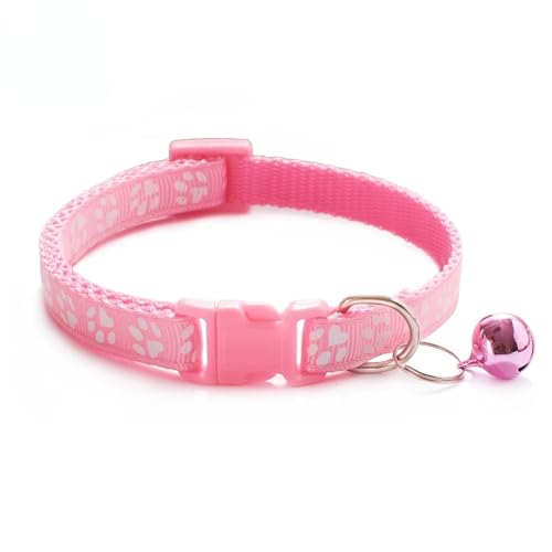 Doggie Style Store Hundehalsband, Größe S, M, 2 Größen, Pfotenabdruck-Design mit Glöckchen, Nylon, verstellbar, Rosa, Größe S von Doggie Style Store