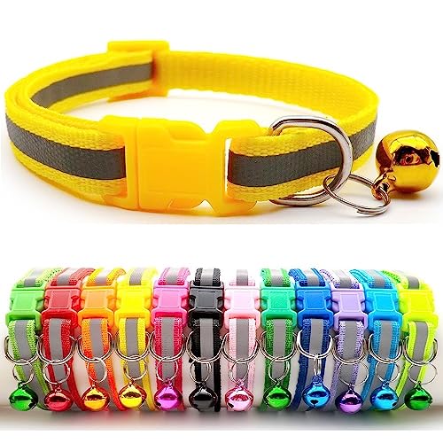 Doggie Style Store Hunde Halsband, reflektierend, Nylon, Glocke, verstellbar, Schnellverschluss, Gelb von Doggie Style Store