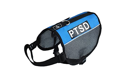 Ptsd Service Hund Vest Mesh Harness Cool Comfort Nylon für Hunde klein medium Große Kauf kommt mit 2 Reflektierende PTSD pathces. Bitte Messen Sie Ihren Hund vor Bestellung, Girth 11-14", blau von Doggie Stylz