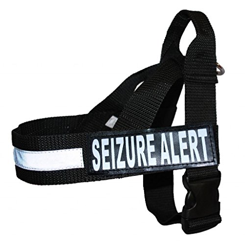 Seizure Alert Nylongurt Service Hundegeschirr keine Pull Guide Hilfe kommt mit 2 Reflektierende Seizure Alert Abnehmbare Klett Patches. Bitte Messen Sie Ihren Hund vor Bestellung., Large Fits Girth 26-33", schwarz von Doggie Stylz