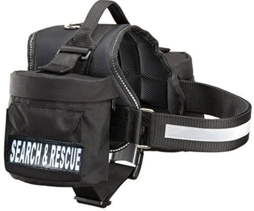 Suchen & Rescue Hundegeschirr mit abnehmbarer Satteltasche Rucksack Geschirr Carrier Reisen. 2 Search & Rescue Klettverschluss abnehmbar Patches. Bitte Messen Sie Hund vor Bestellung., Girth 30-42", schwarz von Doggie Stylz