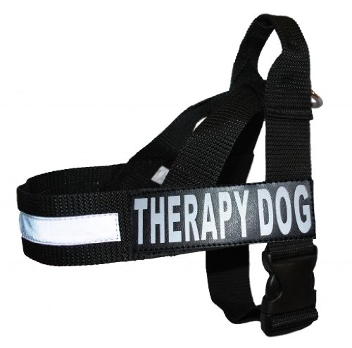 Therapie Hund Nylon Service Hundegeschirr keine Pull Guide Hilfe kommt mit 2 Reflektierende abnehmbare Klett Patches. Bitte Messen Sie Ihren vor Bestellung., X-Large Fits Girth 29-39", schwarz von Doggie Stylz