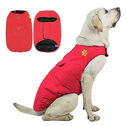 DoggieKit Kosten für kaltes Wetter für Hunde, Wendbare wasserdichte warme Hundejacke Weste Wintermantel mit Tasche und D-Ring, Winddichte Haustier-Baumwollkleidung (Red, S) von DoggieKit