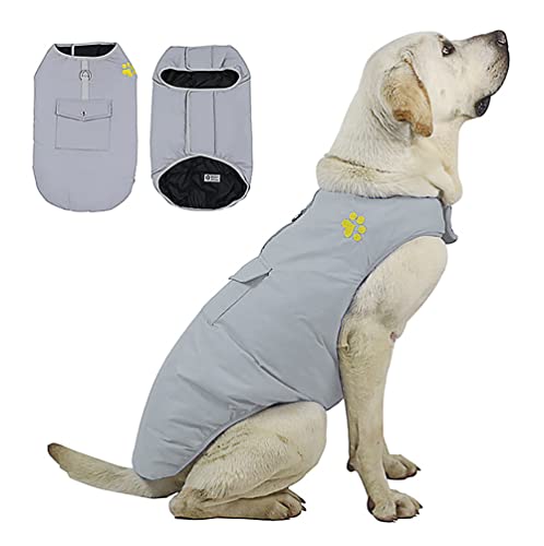 DoggieKit Kosten für kaltes Wetter für Hunde, Wendbare wasserdichte warme Hundejacke Weste Wintermantel mit Tasche und D-Ring, Winddichte Haustier-Baumwollkleidung (Gray, 3XL) von DoggieKit