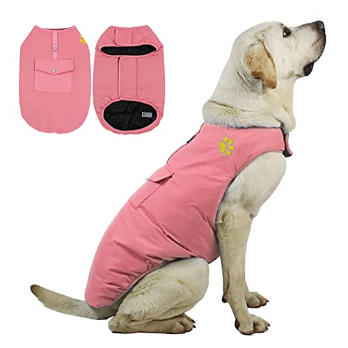 DoggieKit Kosten für kaltes Wetter für Hunde, Wendbare wasserdichte warme Hundejacke Weste Wintermantel mit Tasche und D-Ring, Winddichte Haustier-Baumwollkleidung (Pink, XL) von DoggieKit