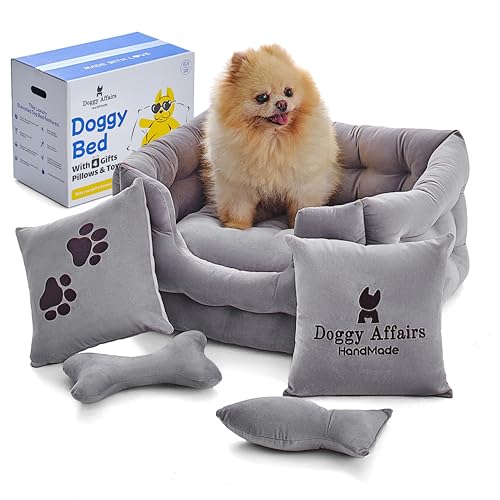 Doggy Affairs HandMade Luxuriöse Hundebetten für kleine Hunde und Katzen, extra kleines Hundebett mit abnehmbarem waschbarem Bezug, ausgefallenes Haustierbett, Premium-Hunde-Couch-Bett, rutschfestes von Doggy Affairs HandMade