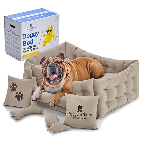 Doggy Affairs HandMade Luxuriöses Hundebett, groß, mit abnehmbarem, waschbarem Bezug, hochwertiges großes Hundebett, Sofa-Stil, ausgefallene Hunde-Couch-Bett, rutschfestes Haustier-Sofabett für Hunde von Doggy Affairs HandMade