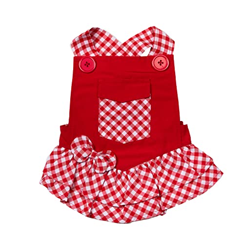 Doggy Parton Rotes Gingham-Overall-Kleid für Haustiere, Größe L (22120771) von Doggy Parton