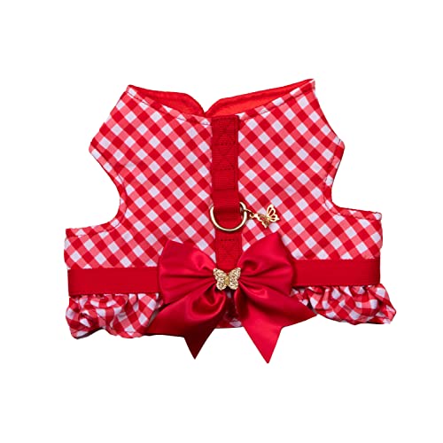 Dolly Doggy Parton Hundegeschirr und Leine/Halsband, Gingham-Geschirr mit Schleife, Größe XS, Rot von Doggy Parton