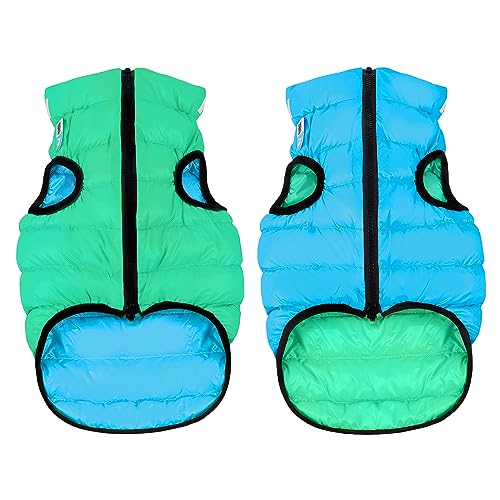 AirVest Reversible Hundekleidung, Reflektierende, Hundejacke, Wasserdicht, Windichte, +Praktische Tasche, Hellgrün + Blau, Größe XS: 25x38x30 cm von DOGGY