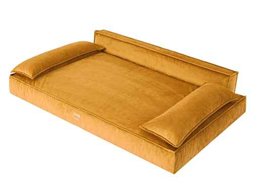 DOGGY Hundebett Haustierbett Hundeliegen Hundecouch Liegen Hundekissen Bett Sofa Hundekorb Tierbett Weich Hundesofa Matratze Schlafplãtze, Gelb, 99 x 66 cm von DOGGY