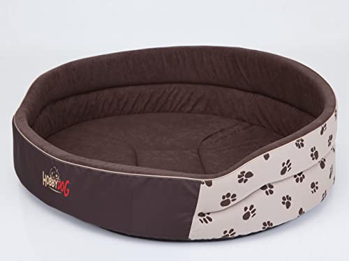 DOGGY Hundebett Katzenbett Haustierbett Hundeliege Runde Hundekissen Bett Hundematratze Tierbett Hundesofa Matratze, Beige mit Pfoten, R8-83 x 68 cm von DOGGY