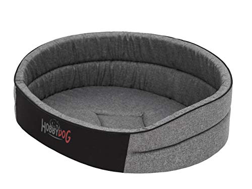 DOGGY Hundebett Katzenbett Haustierbett Hundeliege Runde Hundekissen Bett Hundematratze Tierbett Hundesofa Matratze, Grau Ökoleinen, R3-52 x 38 cm von DOGGY