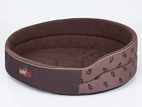 DOGGY Hundebett Katzenbett Haustierbett Hundeliege Runde Hundekissen Bett Hundematratze Tierbett Hundesofa Matratze, Hellbraun mit Pfoten, R2-47 x 33 cm von DOGGY