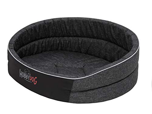 DOGGY Hundebett Katzenbett Haustierbett Hundeliege Runde Hundekissen Bett Hundematratze Tierbett Hundesofa Matratze, Schwarz Ökoleinen, R2-47 x 33 cm von DOGGY