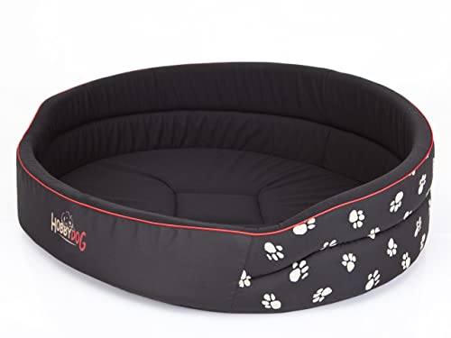 DOGGY Hundebett Katzenbett Haustierbett Hundeliege Runde Hundekissen Bett Hundematratze Tierbett Hundesofa Matratze, Schwarz mit Pfoten, R10-98 x 82 cm von DOGGY