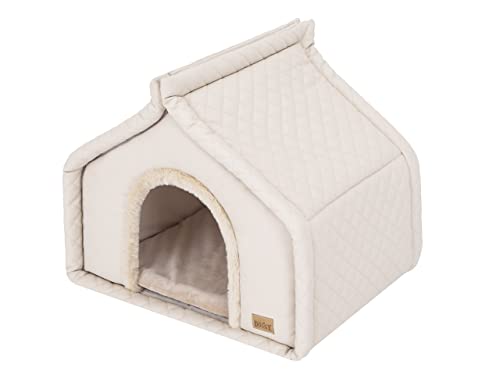 Hundehütte Katzenhütte Hundehöhle Katzenhöhle Hundehaus Katzenhaus Hütte Höhle Hundekissen Katzenkissen Haustierhütte Große R1-42 x 32 cm Beige von DOGGY