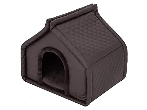 Hundehütte Katzenhütte Hundehöhle Katzenhöhle Hundehaus Katzenhaus Hütte Höhle Hundekissen Katzenkissen Haustierhütte Große R1-42 x 32 cm Braun von DOGGY